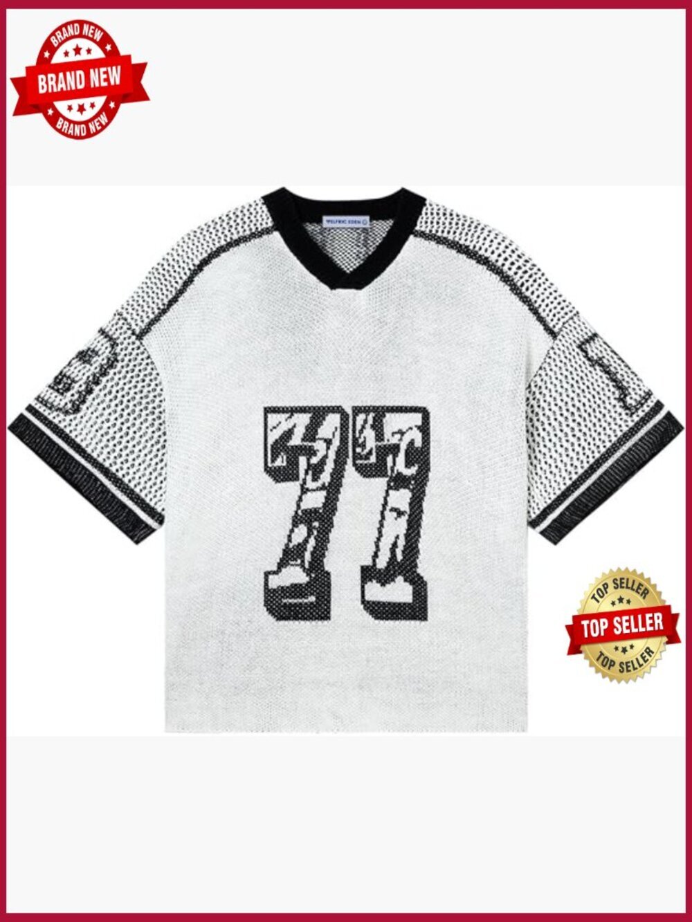 Oversized Knit 3/4 Sleeve V-Neck Number Graphic Pullover Sweater Y2K